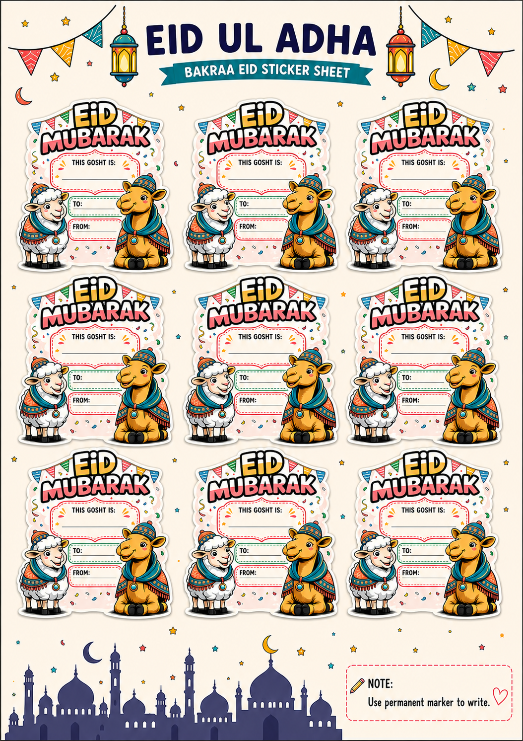 Premium Bakra eid sticker sheets